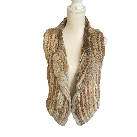 Joie Jackets & Blazers - Joie Womens Rabbit Fur Vest Jacket V-Neck Sleeveless Lightweight Size S Tan